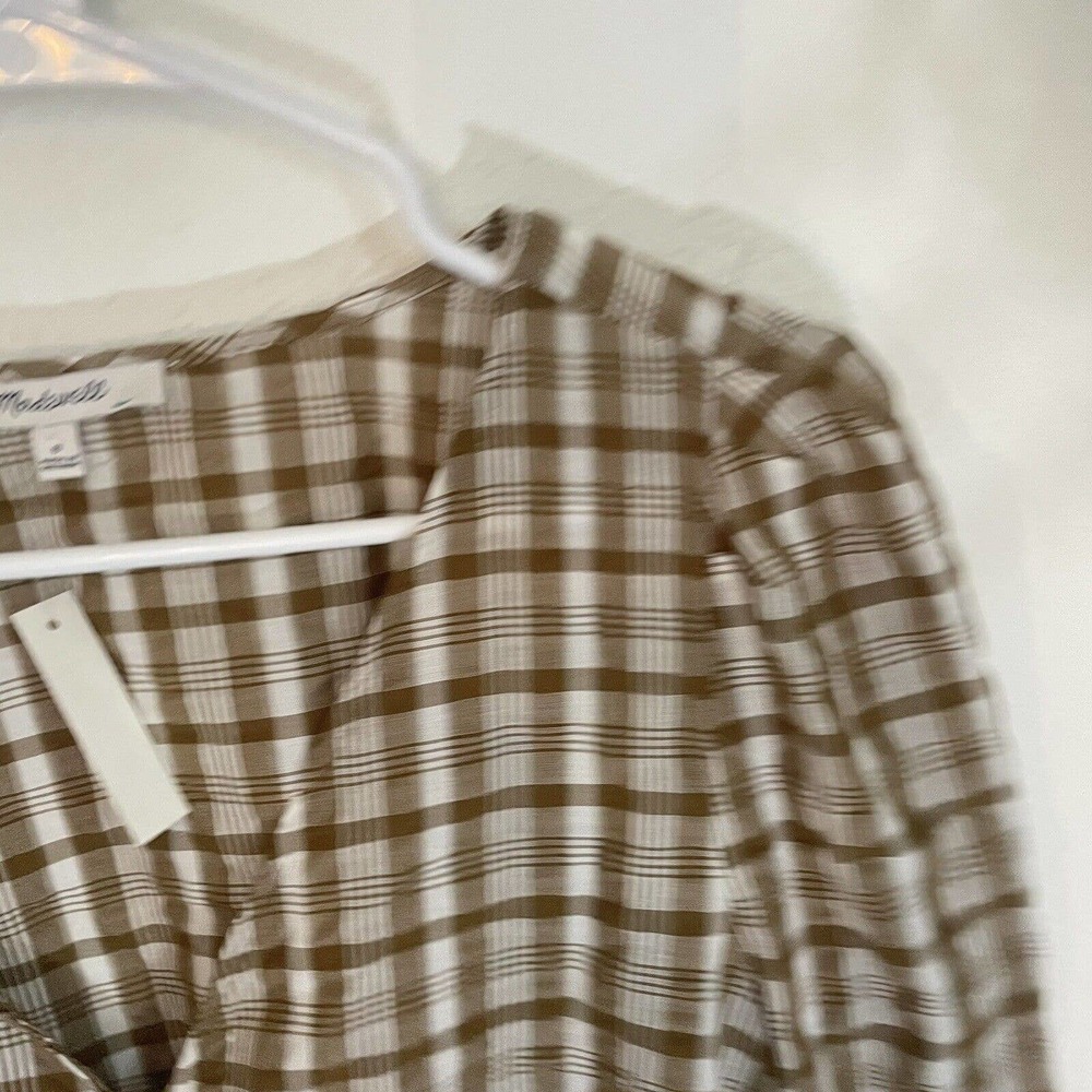NEW Madewell Women's Westover Top Sandown Plaid Brown Size 8 Long Sleeve Neutral - Picture 5 of 13